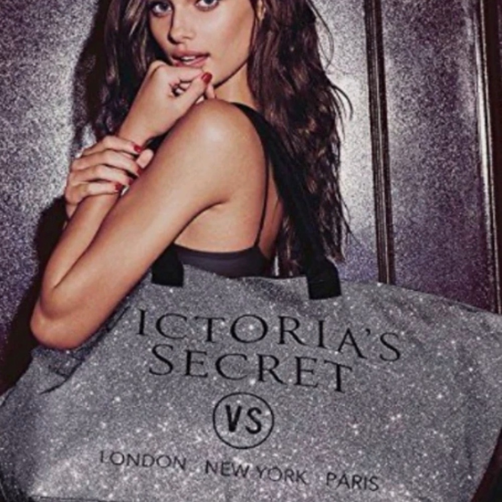 Victoria's Secret Tote Bag Limited Edition London New York Paris Silver Glitter